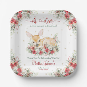 Cute Christmas Oh Deer Baby Shower Paper Plate