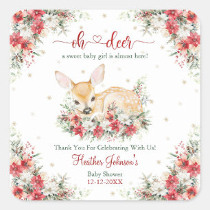 Cute Christmas Oh Deer Baby Shower  Square Sticker