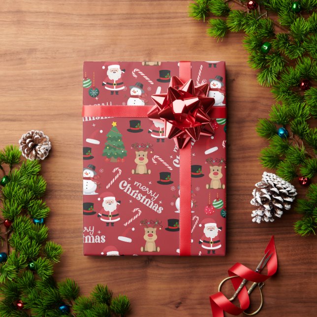 Cute Christmas On Fire Brick Red Wrapping Paper (Holiday Gift)