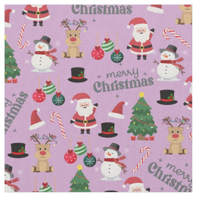 Cute Christmas On Purple Fabric (Close Up)