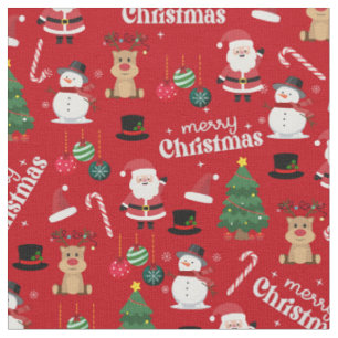Cute Christmas On Red Fabric