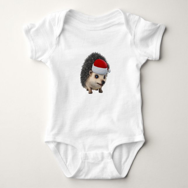 Cute Christmas Opossum Or Hedgehog Wearing Santa  Baby Bodysuit (Front)