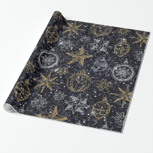 Cute Christmas Ornaments Black Wrapping Paper