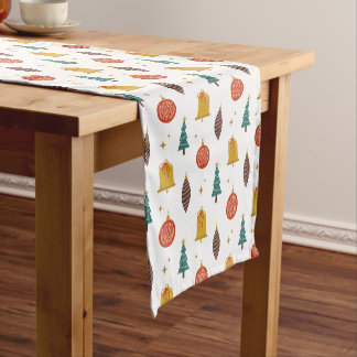 Cute Christmas Ornaments & Gold Stars Short Table Runner