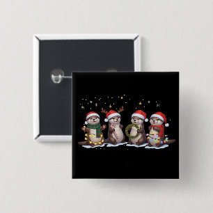 Cute Christmas Otters in Santa Hats Funny Animal  15 Cm Square Badge
