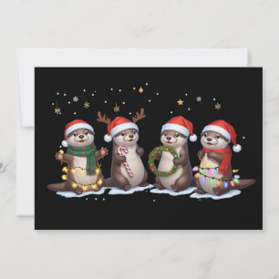 Cute Christmas Otters in Santa Hats Funny Animal  Holiday Card