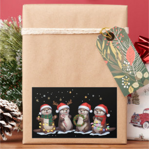 Cute Christmas Otters in Santa Hats Funny Animal Rectangular Sticker
