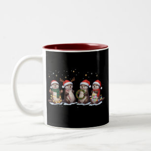 Cute Christmas Otters in Santa Hats Funny Animal Two-Tone Coffee Mug