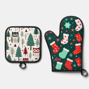Cute Christmas Oven Mitt & Pot Holder Set