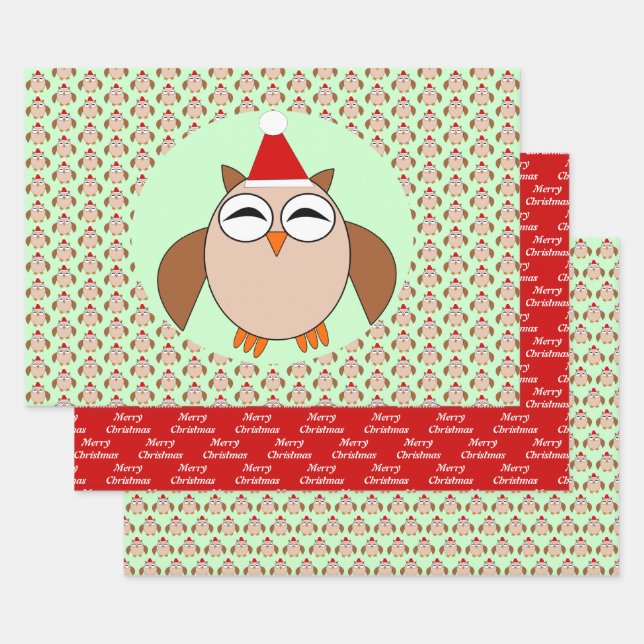 Cute Christmas Owl Custom Wrapping Paper Sheet (Set)