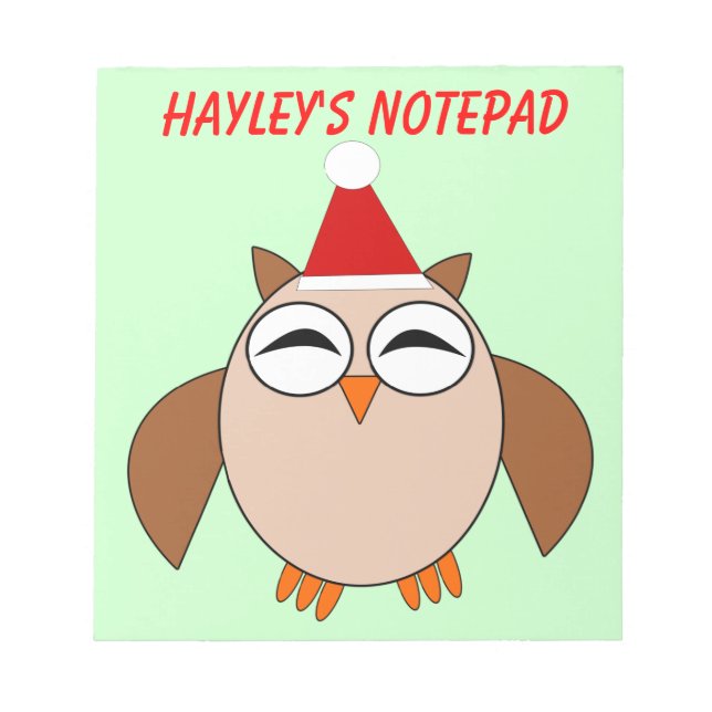 Cute Christmas Owl Customisable Notepad (Front)