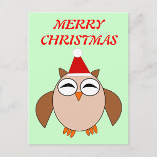 Cute Christmas  Owl Customisable Postcard