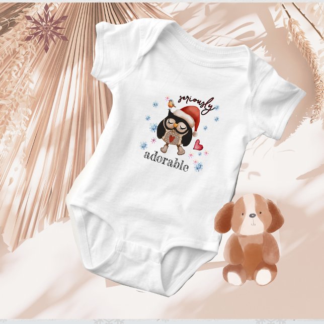 Cute Christmas owl little girl  Baby Bodysuit (Cute Christmas owl little girl T-Shirt Baby Bodysuit)