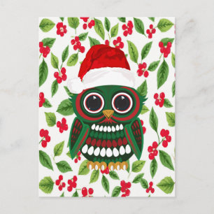 Cute Christmas Owl Mistletoe White Holiday Cheer Postcard