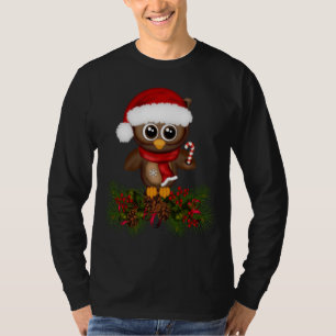 Cute Christmas Owl On Pine Branch Shirt