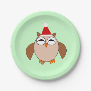 Cute Christmas Owl Paper Party Plates