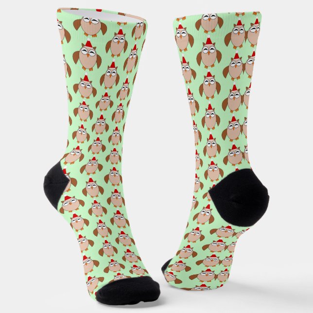 Cute Christmas Owl Patterned Socks (Angled)