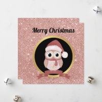 Cute Christmas owl pink rose gold glitter