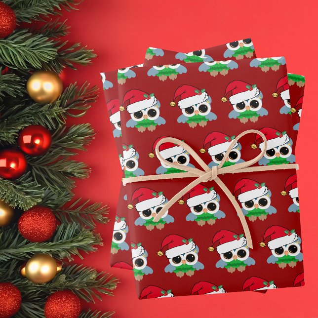 Cute Christmas Owl Red Wrapping Paper Sheet (Creator Uploaded)