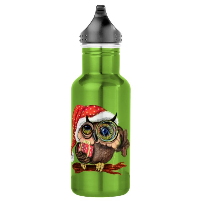 Cute Christmas Owl Water Bottle (Right)