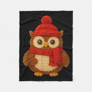 Cute Christmas Owl Winter Snow  Fleece Blanket