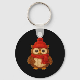 Cute Christmas Owl Winter Snow Key Ring