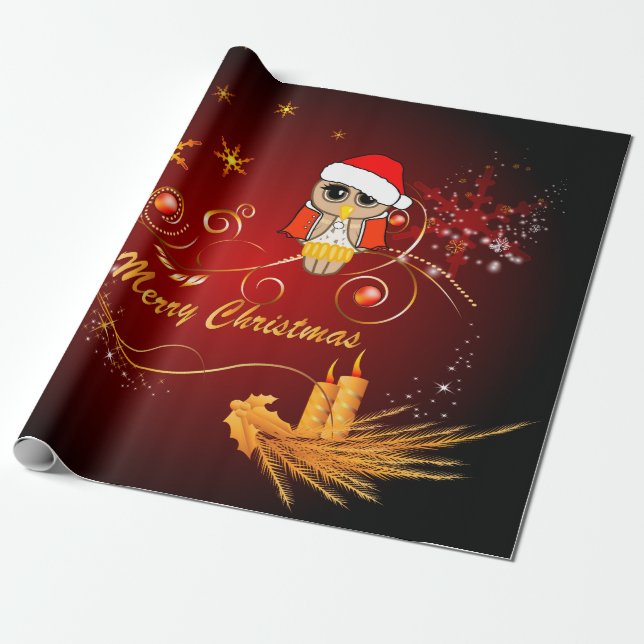 Cute christmas owl with snowflakes wrapping paper (Unrolled)