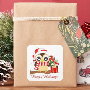 Cute Christmas owls add message sticker