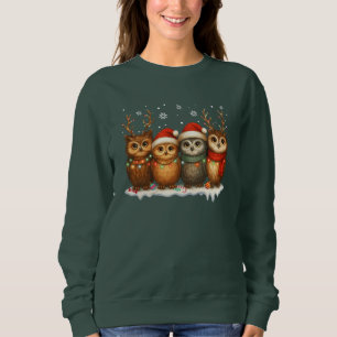 Cute Christmas Owls with Santa Hats & Reindeer Sweatshirt