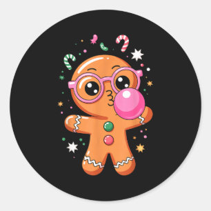 Cute Christmas Pajama Gingerbread Blowing Bubble G Classic Round Sticker