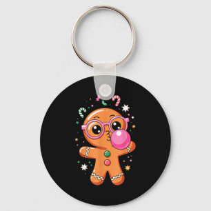 Cute Christmas Pajama Gingerbread Blowing Bubble G Key Ring