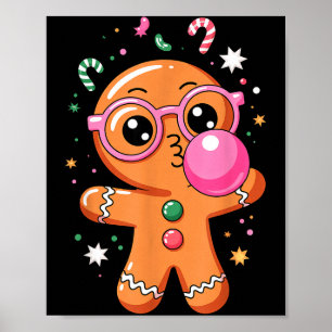 Cute Christmas Pajama Gingerbread Blowing Bubble G Poster