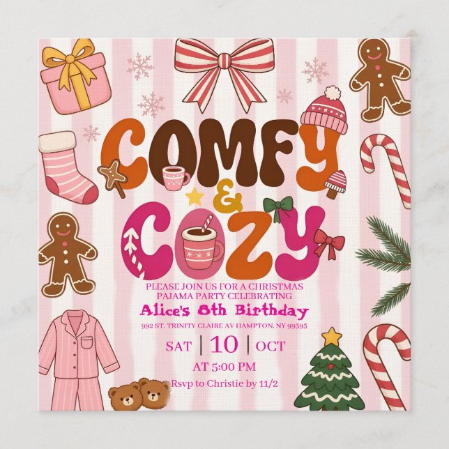 Cute Christmas Pajama Party Girl Birthday  Invitation (Front)