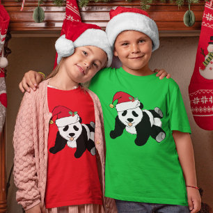 Cute Christmas Panda Bear in Santa Hat Kids T-Shirt