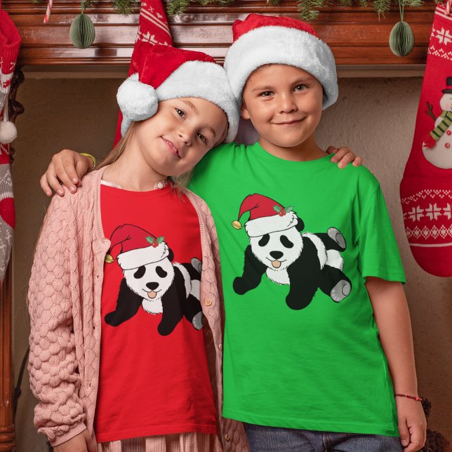 Cute Christmas Panda Bear in Santa Hat Kids T-Shirt (Creator Uploaded)
