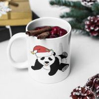 Cute Christmas Panda Bear in Santa Hat Monogram
