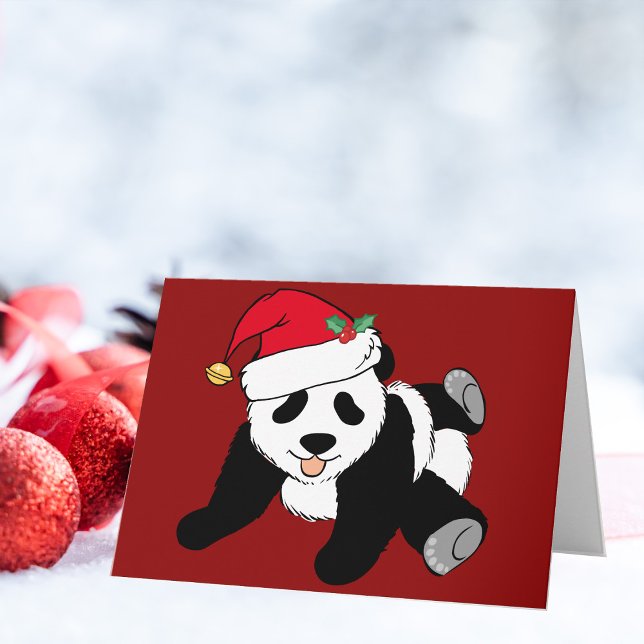 Cute Christmas Panda Bear in Santa Hat Red Holiday Card (Creator Uploaded)