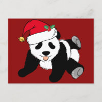 Cute Christmas Panda Bear in Santa Hat Red