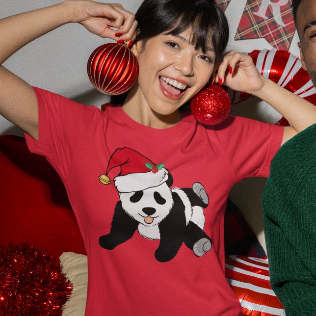 Cute Christmas Panda Bear in Santa Hat Women's T-Shirt (Creator Uploaded)