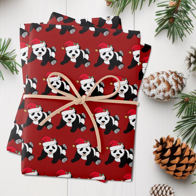 Cute Christmas Panda Bear Kids Red Wrapping Paper Sheet (Creator Uploaded)