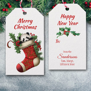 Cute Christmas Panda Bear Peeking Gift Tags