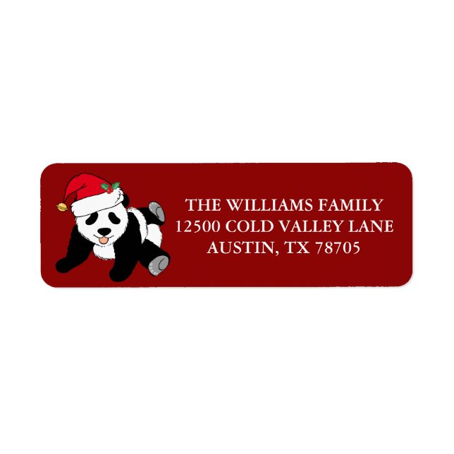Cute Christmas Panda Bear Red Return Address (Front)