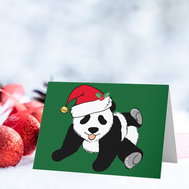 Cute Christmas Panda Bear Santa Hat Holiday Card (Creator Uploaded)