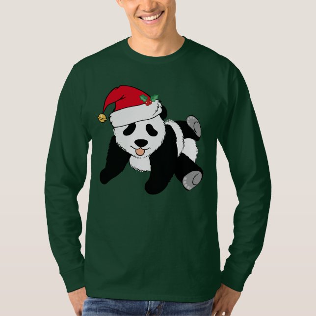 Cute Christmas Panda Bear Santa Long Sleeve T-Shirt (Front)
