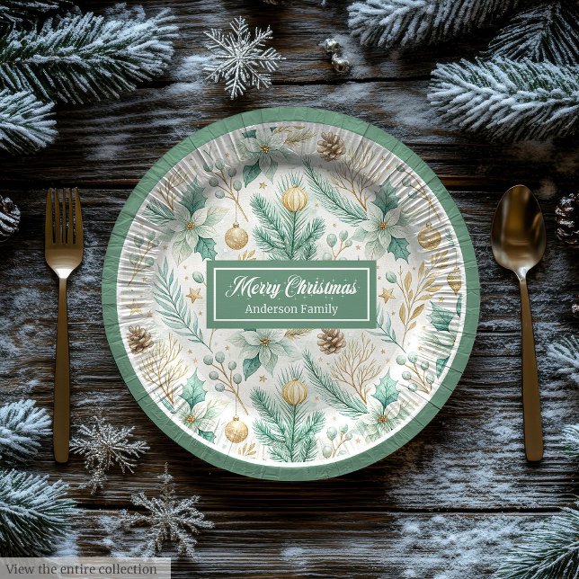 Cute Christmas Paper Plates Pastel Sage and Gold (Cute Christmas Paper Plates Pastel Sage and Gold)
