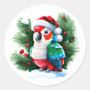 Cute Christmas Parrot Classic Round Sticker