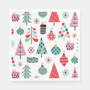 Cute Christmas Party Festive Pink Red Teal Tree Napkin