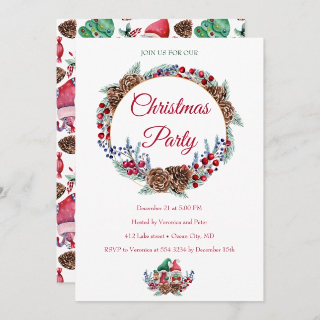 Cute Christmas Party Invitation (Front/Back)