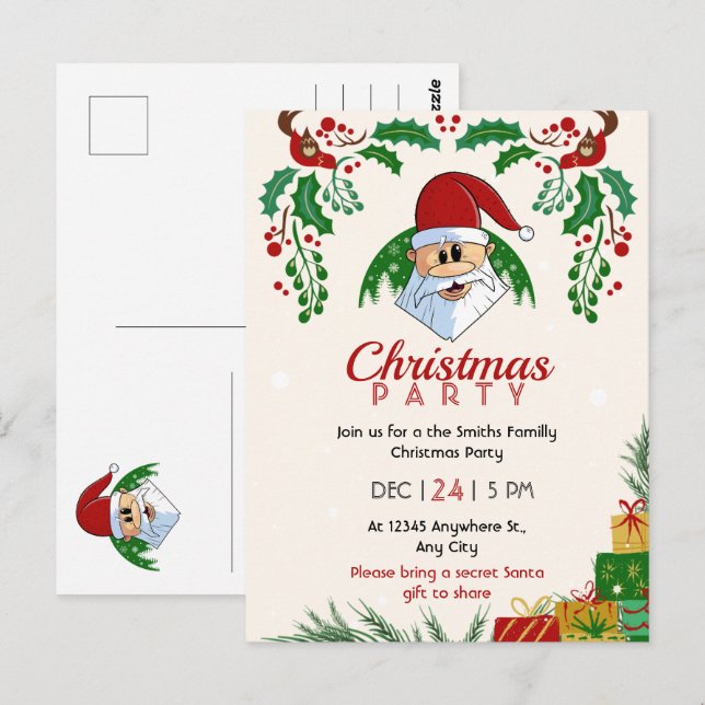 Cute Christmas Party Santa Festive Elegant Floral Postcard (Front/Back)