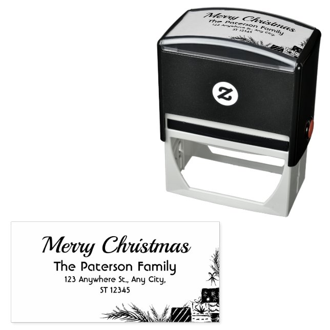 Cute Christmas Party Santa Festive Elegant Floral Self-inking Stamp (In Situ)